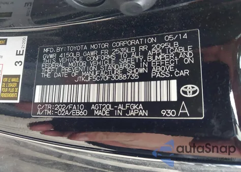 2015 Scion Tc from USA, damaged, VIN JTKJF5C70F3088735